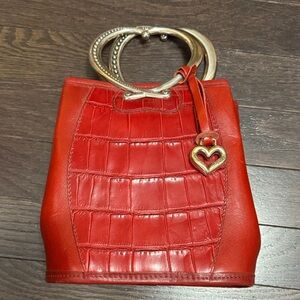 Vintage Brighton Leather Heart Handle Red Croc-Embossed Women's Bag